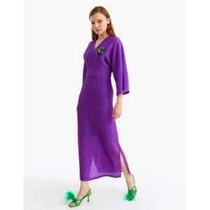 Nocturne Violet Midi‎ Dress, Side Slits, Size 36, NWT, Retail $411